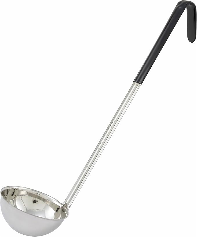 Winco Stainless Steel Ladle with Black Handle, 6-Ounce, Medium