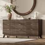 63" Wide Fluted 9 Drawers Dresser for Bedroom,Curved Edge,Walnut