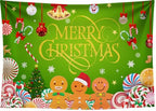 Gingerbread Merry Christmas Backdrop 7x5FT Green Peppermint Candy Cane Gingerbread Photography Background Christmas Candy Banner - color: Green/Red/Gold/Brown