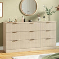 MALOL Fluted 9 Drawer Dresser for Bedroom, 59" Wide Wood Chest of Drawers with Metal Handle, Long Dresser Storage Organizer TV Stand for Closet, Living Room, Hallway, Natural Wood