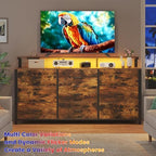 63'' Rustic Brown Dresser for Bedroom, 9 Drawer Dresser with Power Outlet and Led Lights, Bedroom Furniture with Wooden Drawer and Metal Frame, TV Stand with Deep Drawer Storage