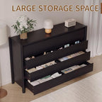 CHUWELL 55" Wide Black 8 Drawer Dresser for Bedroom with Solid Wood Legs