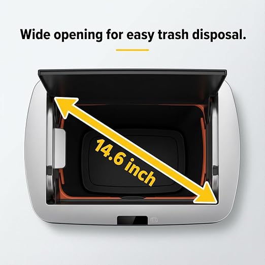 ELPHECO 13.2 Gallon Trash Can with Lid Motion Sensor, 50 Litre Brushed Stainless Steel Kitchen Trash Can Automatic with 10 Bags, Upgraded Silent-Closing, Fingerprint-Resistant, Kitchen, Office, Silver