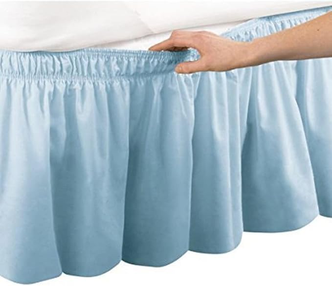 Light Blue Wrap Around Bed Skirts with 16" Drop - Three Sides Fabric Adjustable Elastic Dust Ruffle Silky Soft -600 TC Stretchy Bed Skirt-RV King(72"X 80") Light Blue