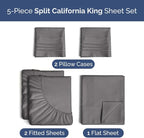 Split California King Bed Sheet Set - 5 Piece Split California King Size Sheets – Ultra-Soft & Wrinkle Free - Fits 8” to 16" Mattress w/ Deep Pockets - Breathable & Cooling Luxury Bedding – Dark Grey