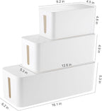 3 Pack Cable Management Box with 18 PCS Cable Management Set - Large & Medium & Small Cable Organizer Box to Hide Wires & Power Strips | TV Cord Organizer Box | for Home & Office, White