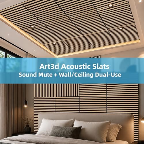 Art3d 12-Pack Acoustic Slat Panel & Ceiling Tile, 2 x 2 ft, Natural Oak