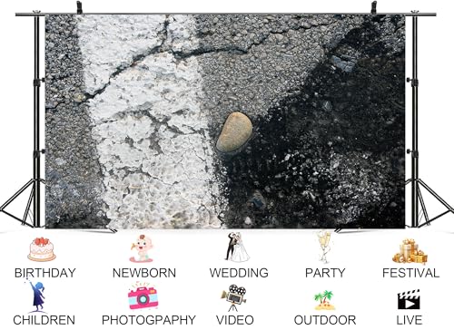 5x5ft Textured Cracked Asphalt with Pebble Backdrop Road Surface Stone Photo Background Tapestry for Urban Themed Party Minimalist Photography Home Decorations Studio Props - size: 5X5ft