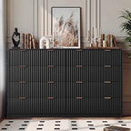HOUROM 55“ Wide Black Fluted Dresser for Bedroom with 10 Drawers