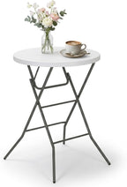 32" Round Folding Table, Portable Bar Height Folding Table with Detachable Legs, Round Foldable Table with HDPE Top for Standing Parties, Balcony, Event, Indoor Outdoor Use (White, 1 Pack)