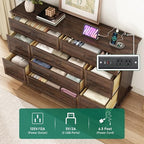 jiteentarou Farmhouse 9 Drawer Dresser for Bedroom,63” Wood Dresser & Chest of Drawers with Power Outlets,Large & Wide Dressers for Bedroom,Tall Storage Dresser Organizer(Rustic Brown)