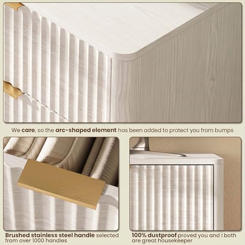 47" Wide Fluted 6 Drawers Dresser for Bedroom,Curved Edge,White