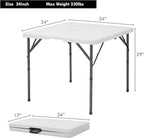 34" Square Folding Table Outdoor Foldable Folding Table,Perfect for Camping Picnics Parties Foldable Table with Ideal Portable Folding Tables for Indoor & Outdoor Use (White, 3 Foot Square)