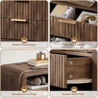 Decofy Fluted 2-Drawer Nightstand with Charging Station, Walnut