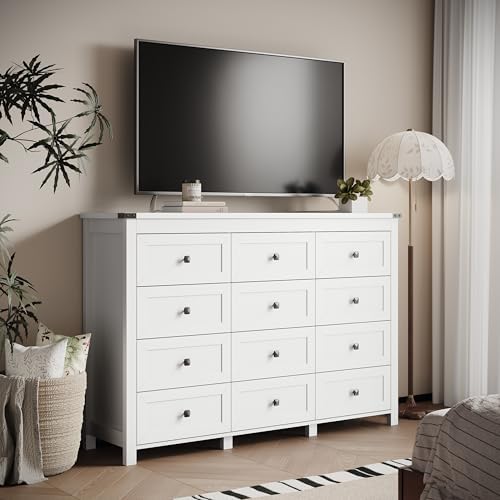 Xixini 59.1" Wide 12-Drawer Farmhouse Dresser for Bedroom, White