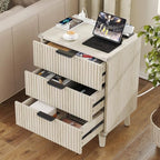 3 Drawers Nightstands Set of 2 w/Charging Station, Modern Fluted Dresser