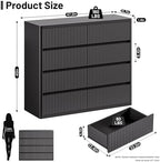 Standifurno Black 8 Drawers Dresser for Bedroom, 48" Wide Wooden Tall Chest of Drawers with Curved Modern Profile Design, Fluted Dresser TV Stand, Wood Closet Clothes Storage Drawer Organizer