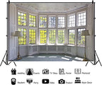 AOFOTO 7x5ft Classic French Pane Bay Windows Backdrop Luxury Retro Interior Decoration Floor Lamps Photography Background New Life Furniture Home Lifestyle Estate Modern Residence Photo Studio Props - size: 7x5ft
