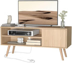 Cozy Castle TV Stand for 48-55 Inch TV, Mid Century Modern Entertainment Center with Storage Cabinet, TV Media Console with Charging Station for Living Room (Oak, 43.3" W x 15.7" D x 19.5" H)