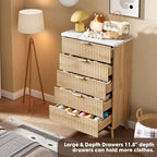 GarveeHome Fluted Dresser for Bedroom with 5 Deep Drawers, Natural Oak