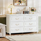 Chrangmay Modern 6 Drawers Dresser Chests for Bedroom,TV Stand,47.2 Wide Chest of Drawers with Handle,Clothes Organizer,Large Storage Cabinet for Living Room,Hallway,with Anti-Tipping Device,Cream