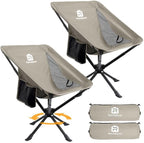 Raynesys Portable Camping Chair 2 Pack, 8 Seconds Quick Setup Folding Camping Chair, Flexible 360° Rotation, 3.8Lb Lightweight Travel Chairs for Easy Carry to Hiking, Sporting, Beach, Khaki