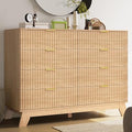 HUANLEGO 48" W Tall Fluted Dresser for Bedroom with 8 Drawer, Oak