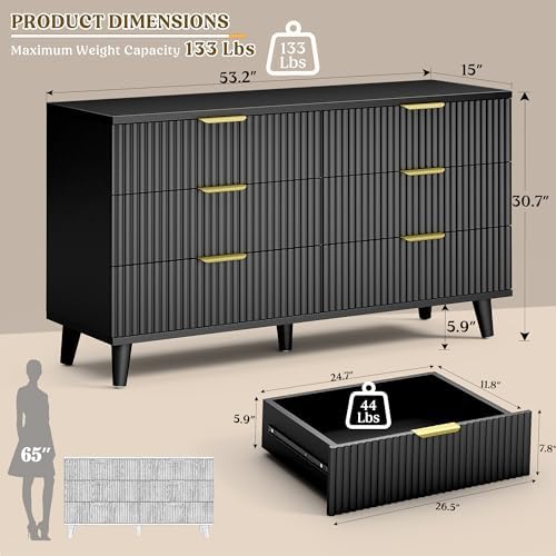 Modern Dresser and Nightstand Sets 3-Piece, 2 Nightstands 6-Drawer Dresser