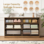 Walnut 6 Drawer Dresser for Bedroom, 55'' Wide Wood Chest of Drawers, Modern Fluted Bedroom Dressers with Drawers, Large Dresser TV Stand Mid Century Double Dresser for Living Room, Hallway