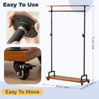 Industrial Pipe Clothing Racks, Rolling Garment Racks, Hall Tree on Lockable Wheels with Shelves and Shoes Storage, Heavy Duty Clothes Rack (Free Standing)