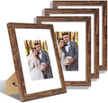 Hongkee 9x12 Picture Frame Set of 4, Made of Glass and Rustic Brown Wooden Frame - Display Picture 6x8 with Mat or 9 x 12 Without Mat, 9 by 12 Photo for Wall or Tabletop