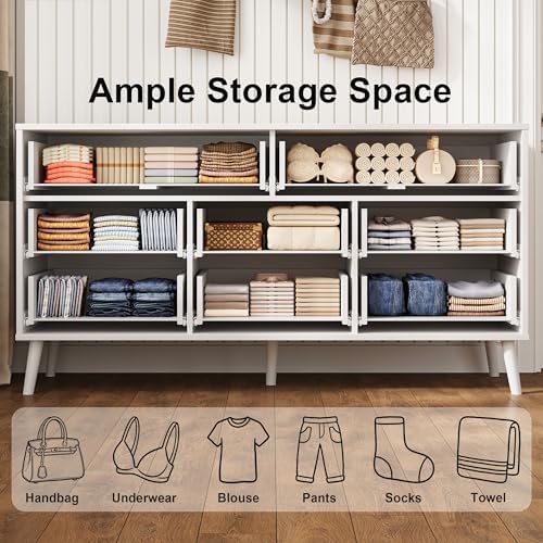 Fluted Dresser for Bedroom with 8 Drawers, Wooden Dresser with Metal Handle, White Dresser for Bedroom, Wood Closet for Hallway, Modern Storage Organizer for Living Room BDR104WW