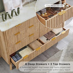 T4TREAM 54" Wide Fluted 9 Drawer Dresser for Bedroom, Natural Oak