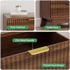 Xixini Fluted Nightstand with 3 Drawers, 24" Wide Side Table, Walnut