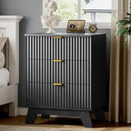 Xixini Fluted Nightstand with Charging Station, Tall Bedside Table, Black