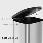 Garvee Stainless Steel Trash Can, 50 L/13 gal Hands Free Garbage Can with Soft Close Lid and Foot Pedal, Metal Kitchen Waste Bin with Inner Bucket for Living Room, Office, D Shape, Silver