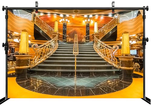 MAEQLQLM 9x6ft Luxury Cruise Ship Grand Staircase Backdrop Glamorous Interior Lobby Background for Cruise Travel Theme Party Luxury Event Decor Wallpaper Photoshoot Props - size: 9x6FT