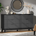 Xixini Fluted Dresser with 7 Drawers, 58" Wide Wood Chest of Drawers with Metal Handle, Wooden Dresser TV Stand, Modern Closet Clothes Storage Organizer for Bedroom, Living Room, Hallway, Solid Black