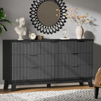 Xixini Fluted Dresser with 7 Drawers, 58" Wide Wood Chest of Drawers with Metal Handle, Wooden Dresser TV Stand, Modern Closet Clothes Storage Organizer for Bedroom, Living Room, Hallway, Solid Black