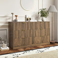 Walnut 6 Drawer Dresser for Bedroom, 55'' Wide Wood Chest of Drawers, Modern Fluted Bedroom Dressers with Drawers, Large Dresser TV Stand Mid Century Double Dresser for Living Room, Hallway
