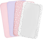 Pack and Play Sheets Girl, 4 Pack Mini Crib Sheets, Stretchy Pack n Play Playard Fitted Sheet, Compatible with Graco Pack n Play, Soft and Breathable Material, Pink