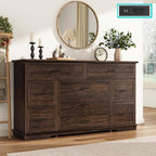 jiteentarou Farmhouse 9 Drawer Dresser for Bedroom,63” Wood Dresser & Chest of Drawers with Power Outlets,Large & Wide Dressers for Bedroom,Tall Storage Dresser Organizer(Rustic Brown)