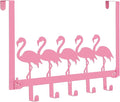 AceOrbit Pink Flamingos Over the Door Hooks Hanger Wall Mount Towel Hanger Door Holder Organizer 5 Hooks Farmhouse Rustic Kawaii Decor for Bedroom Bathroom Towel Hat Clothes
