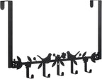 AceOrbit Birds in a Tree Over The Door Hooks Black Metal Wall Mount Towel Hanger Farmhouse Rustic Door Holder Rack with 5 Hooks for Bedroom Bathroom Hanging Towel, Coat, Keys, Bags, Hats, Clothes