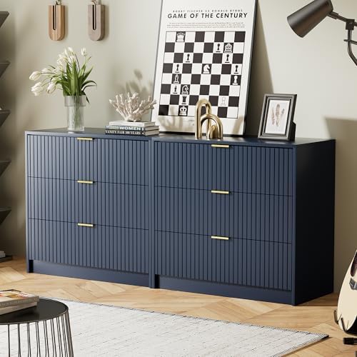 Furniway Navy Blue Dresser for Bedroom, Modern Dresser with 3 Drawers and Smooth Slides, Wide Chest of Drawers with Golden Handles for Bedroom, Living Room, Closet, 15.7" D x 31.5" W x 29.6" H