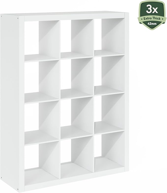 Furinno Cubicle Book Shelf, 12-Cube Bookshelf, Triple Thick Frame Cube Storage