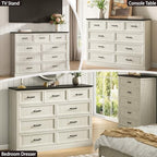 Farmhouse 9 Drawer Dresser for Bedroom, 55" White Dresser with TV Stand