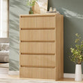 Jocoevol Fluted 6 Drawer Dresser for Bedroom, Modern Wood Chest of Drawers, Tall Storage Dresser with Deep Drawers, Handleless Floor-Standing Dresser for Bedroom, Living Room, Entryway, Natural Oak