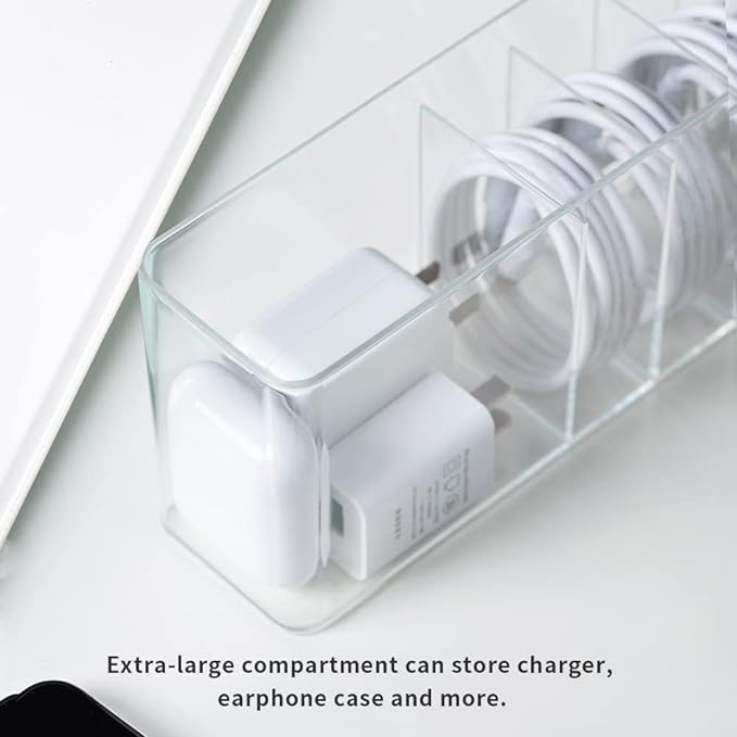 Charger Cable Cord Storage Organizer Box - 3 Pack With Lid - Easy Storage Without Cable Ties