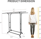 Fishat Black Heavy Duty Double Rod Garment Clothes Rack for Hanging Clothes, Rolling Organizer Commercial Metal with Lockable Wheels Mobile for Coats Dresses